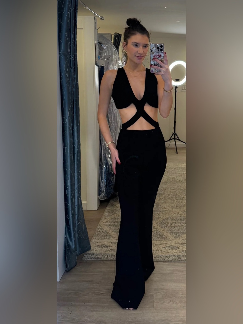 Jovani Black Cutout Wide-Leg Jumpsuit